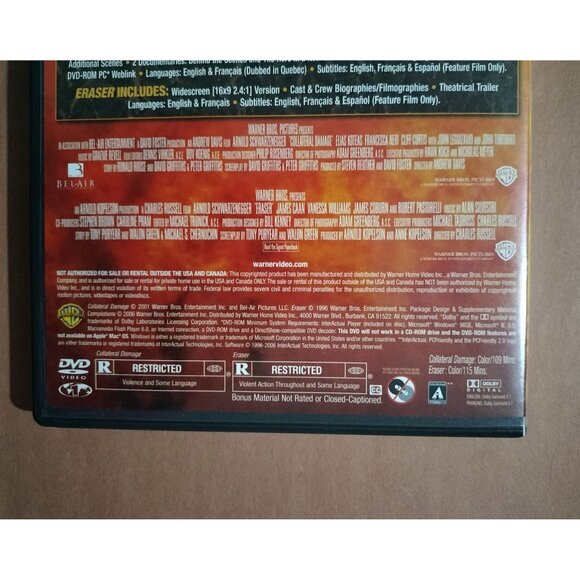 Arnold Schwarzenegger Action Movie Double Feature DVD Collateral Damage & Eraser - Picture 9 of 10
